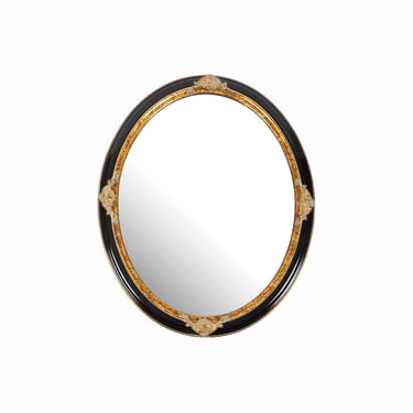 Uttermost Company Oval Mirror Gilt Gold Leaf Mid Century Virginia Ornate Black Gold Hollywood Regency 