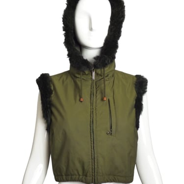 MOSCHINO JEANS- Green Fur Trimmed Vest, Size 10