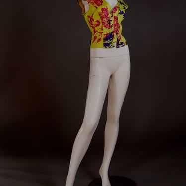 Christian Lacroix silk corset top with chinoiserie inspired floral - vintage designer chartreuse bustier top with bold pattern 