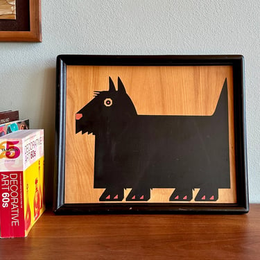 Vintage 1980s Taylor & Ng scottie dog wood tray / retro Scottish terrier black and natural birch serving tray 