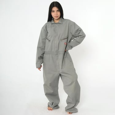 Grey Dickies Jumpsuit Y2k Coveralls Pants Workwear Industrial Mechanic Suit Work Wear Long Sleeve Boilersuit Vintage 00s Men's Large 