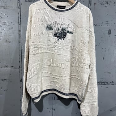 Vintage 1990’s Croft & Barrow 3D Knit Sweater wolf picture knit crewneck nature outdoors 