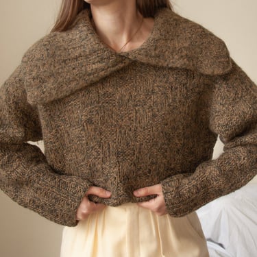 6677t / brown crosshatch oversized collar sweater / s / m / l 