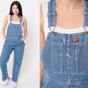 Dickies Overalls Y2K Utility Hammer Loop Blue Denim Bib Overall Pants Dungarees Workwear Jean Carpenter Retro Vintage 00s Extra Small xs 