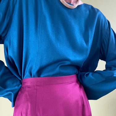 vintage slate blue rayon blouse size large 