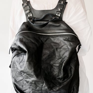 Black Leather Harness Strap Backpack