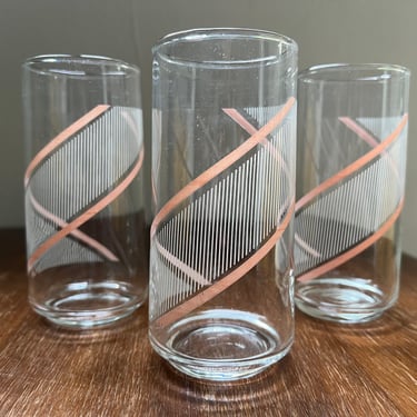 Vintage Mikasa Pink and White Swirl Striped Glass Tumblers | Elegant Water Cups | Ballerina Ribbon Twist | Kitchen Cocktail Cafe | Set of 3 
