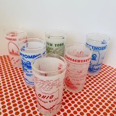 Vintage Midcentury Frosted State Water Tumbler Cocktail Glasses Sold Individually Wyoming, Massachusetts, Ohio, Missouri, New York, Illinois 