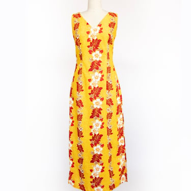 1990s Hawaiian Dress Printed Cotton Maxi S 