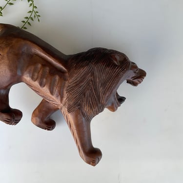 Hand Carved Wood Roaring Lion