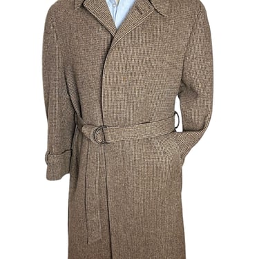 Vintage PIERRE CARDIN Belted Wool TWEED Overcoat ~ size 38 to 40 R ~ Balmacaan / Trench Coat / Topcoat / Ulster / Polo ~ Donegal ~ Belt 