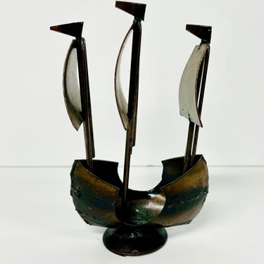 Brutalist Metal Mid-Century Sculpture / Sailing / Ship / Curtis Jere Style / FREE SHIPPING 