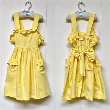 Vintage 1960s Girl's Yellow Cotton Sleeveless Sun Dress, 25" Bust/Size 5-6 
