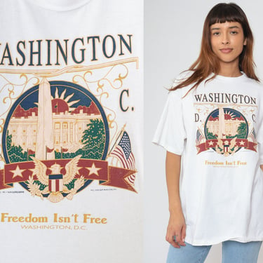 Washington DC Shirt 90s Freedom Isn't Free United States of America T-Shirt USA Graphic Tee Retro TShirt White Vintage 1990s Extra Large xl 