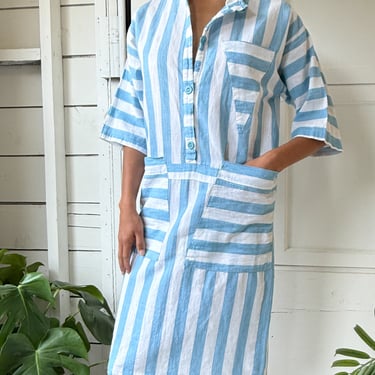 80s Striped Cotton Dress | S