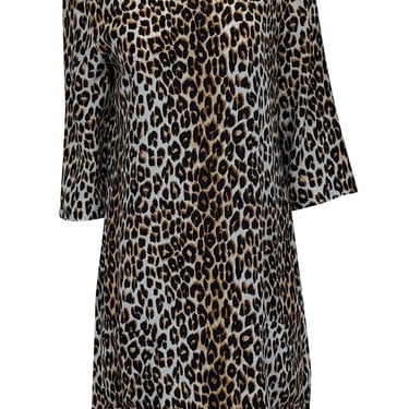 Equipment - Tan, Beige, &amp; Black Leopard Print Silk Shift Dress Sz L