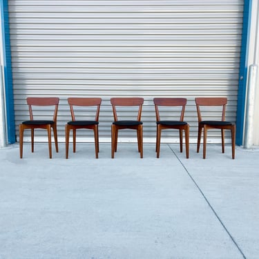 Mid Century Walnut and Vinyl Dining Chairs Refinished - Set of 5 