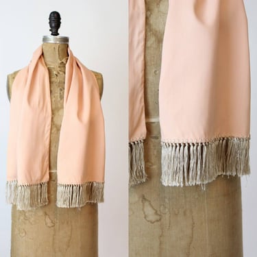 1940s peach rayon fringed scarf  | vintage wrap 