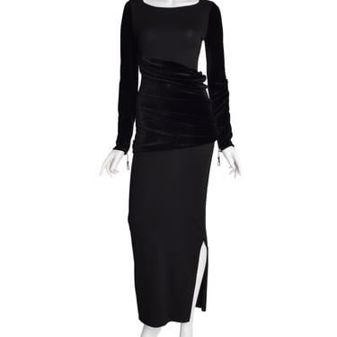 Gianfranco Ferre Vintage Black Knit and Velvet Evening Dress