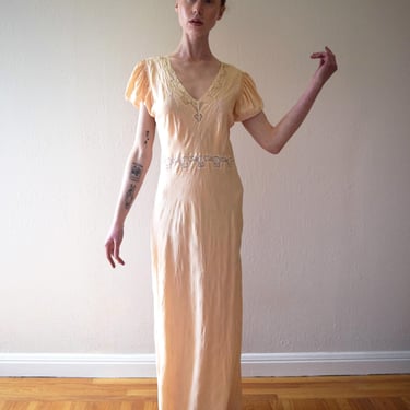 1930s silk jacquard slip dress . 30s gown . size small to medium 