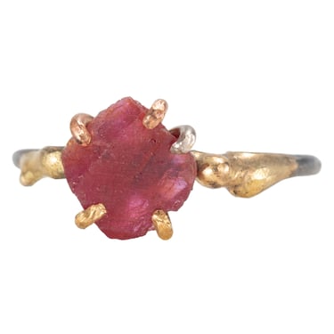 Ruby Small Stone Ring - 18k/14k Gold +  Oxidized Sterling Silver