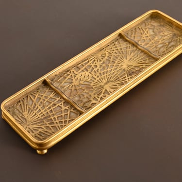 Tiffany Studios New York Pine Needle Pattern Bronze Doré and Slag Glass Pen Tray