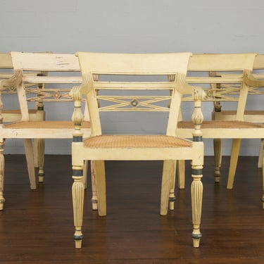 19th Century French Directoire Painted Cane Dining Armchairs - Set of 5 