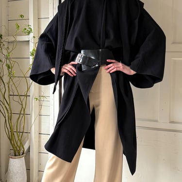 80s Hooded Black Wool Cape | S-L