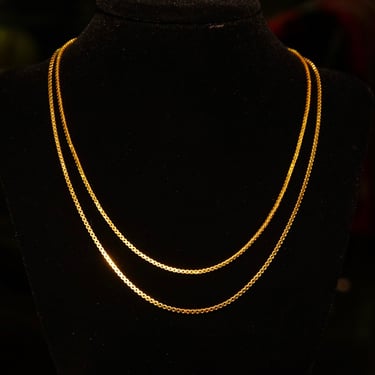 Vintage Italian 14K Gold Box Chains, 1.75mm Solid Yellow Gold Box Chains, Fine Gold Chains, Pendant Chain, 585 Jewelry, 16”/18” Long 