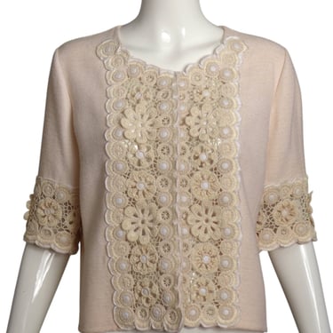 OSCAR DE LA RENTA- Ivory Wool & Lace Jacket, Size 8