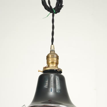 Modern Flaring Black & Red Glass Shade Cord Pendant Light