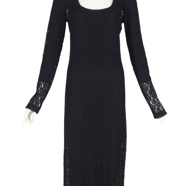 Dolce & Gabbana 1990s Vintage Black Crochet Scoop Neck Long Sleeve Dress 
