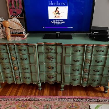 Hand painted green 12 drawer dresser. 78” x 23” x 35” 