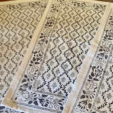 3 Pomegranate Cloth Cotton fabric ~ Indian Hand Block Printed Table Mats~   Moroccan style Boho Placemats~ 100 percent cotton, charcoal gray 