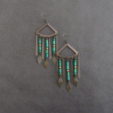 Large chandelier earrings, green magnesite, long Southwest earrings, ethnic statement earrings, bold earrings, gypsy boho chic earrings 2 