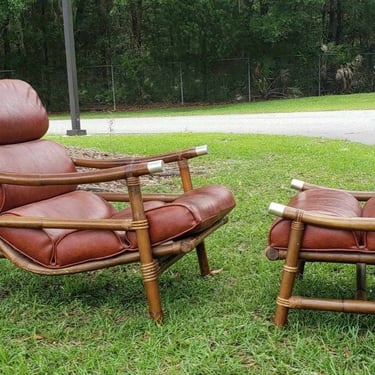 Vintage Ficks Reed Campaign  Rattan Lounge Chair and Ottoman 