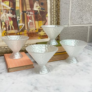 Vintage Martini Glass Set Retro 1990s Frosted + Iridescent + Short Stem + Set of 4 Matching + Cocktail + Made in France + Home and Bar Decor 