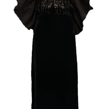 Paul-Louis Orrier 80s Velvet Extravagantly  Beaded Halter Neck Gown