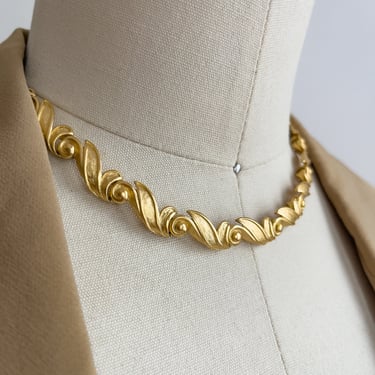 gold choker necklace vintage matte gold leaf collar necklace 