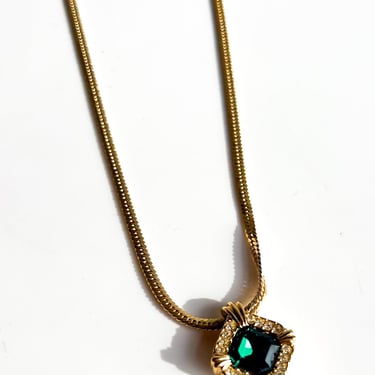 Vintage Gold Chain with Green Stone Pendant