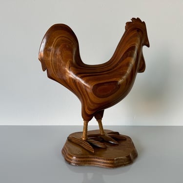 Vintage Art Hand Carved Wood Standing Rooster Sculpture 