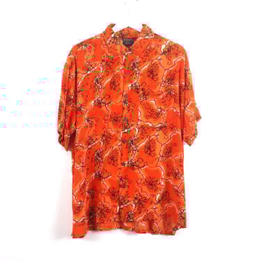 vintage BREEZY summer y2k aughts vintage slouchy ORANGE and black abstract pattern men's shirt -- size LARGE shirt -- Free shipping U.S.A 