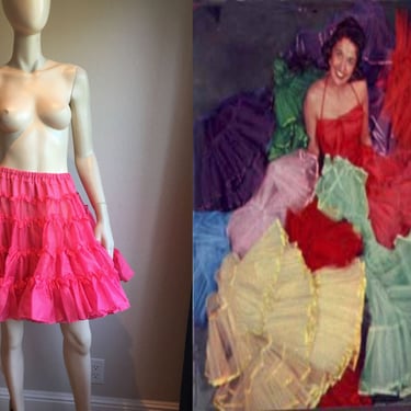 Bubblegum Pops - Vintage 1950s 1960s Bubblegum Pink Crinoline Petticoat Double Layer Knee Length - S/M 