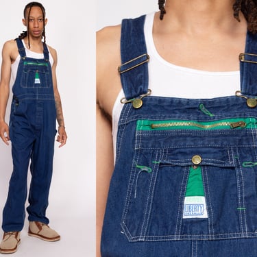 90s Liberty Made In USA Overalls - 40x32 | Vintage Dark Wash Denim Overall Pants Baggy Blue Jean Dungarees 