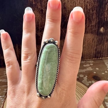 STONE LOVE Augustine Largo Ring Sterling Silver, King's Manassa Turquoise | Native American Navajo Made Jewelry Southwestern | Size 8 1/2 