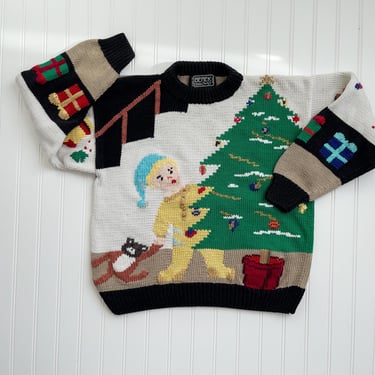 Christmas sweater 80s vintage Berek Santa tree presents hand knit sweater 