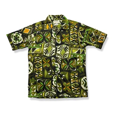 Vintage 1950s/1960s FREDERICK & NELSON Hawaiian Sport Shirt ~ M ~ Loop / Camp Collar ~ Barkcloth ~ Rockabilly / Tiki / Atomic / VLV 
