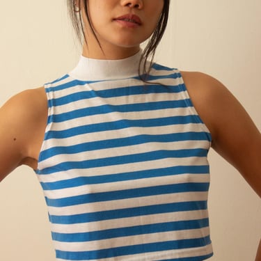 1980s Forenza Striped Cotton Mockneck Crop Top 