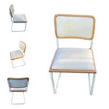 White on Blonde Wood Cesca Style Dining Chairs (Priced Individually)