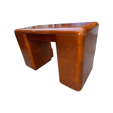 Paul Goldman Art Deco Rounded Wood Veneer Desk Finished on Both Sides